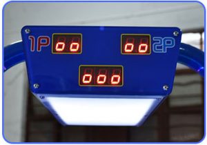 Detail showing the scoreboard for air hockey table