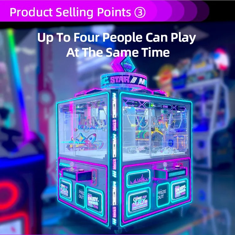 4 Players Magic Star Arcade Crane Claw Machine Detail5