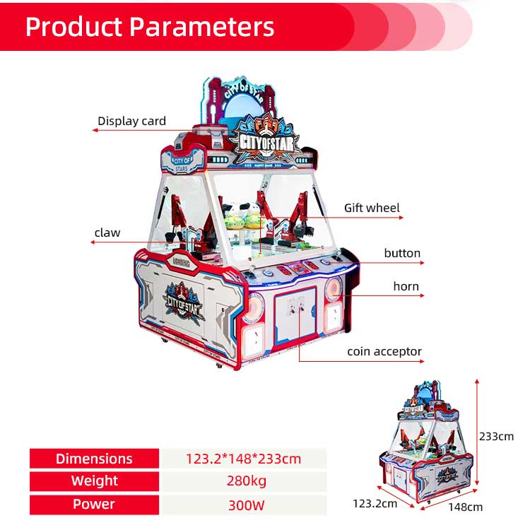 City Of Star 4 Players Toy Grabber Claw Machine Detail2
