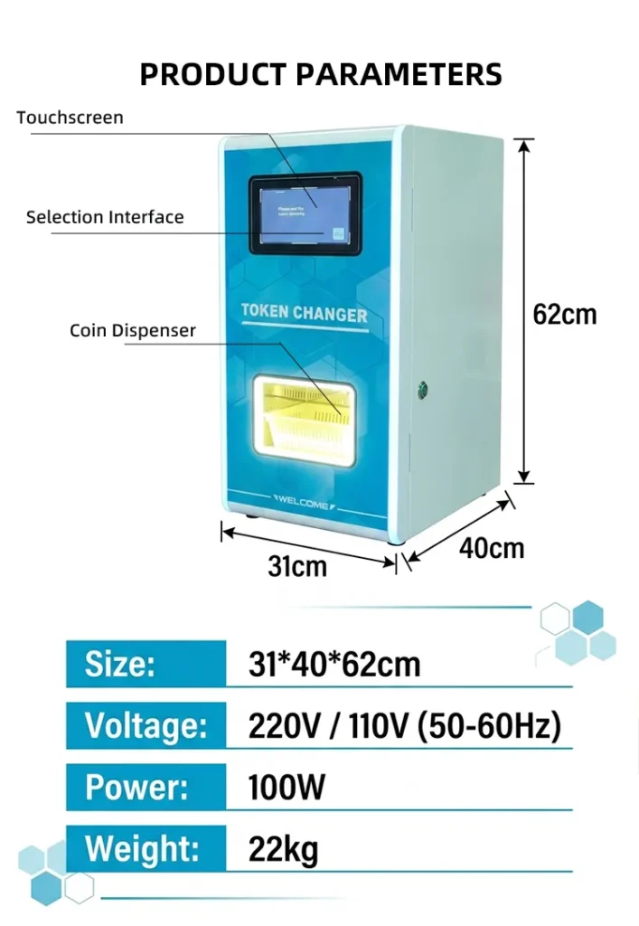 Tabletop token exchange machine for arcade centers detail